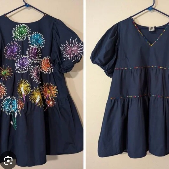 QUEEN OF SPARKLES Dresses & Skirts - QUEEN OF SPARKLES Navy Dress with Multicolor Fireworks
